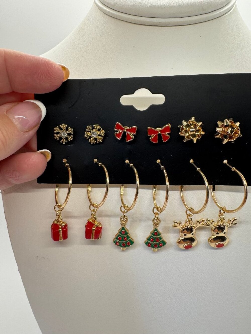 6 Pair Christmas Earrings Set Stud Hoop Dangle Tree Reindeer Gift Bow New